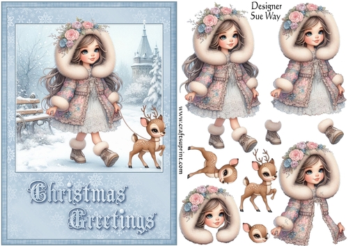 Christmas Morning Walk in the Snow A5 Card Front and Decoupage