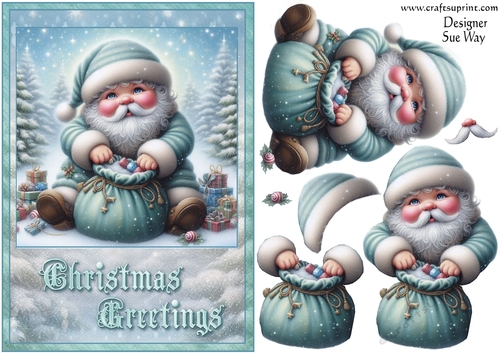 Santa with his Sack of Toys A5 Card Front and Decoupage