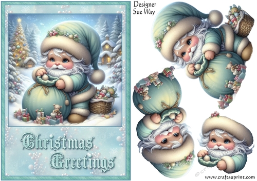 Santa in the Snow A5 Card Front and Decoupage
