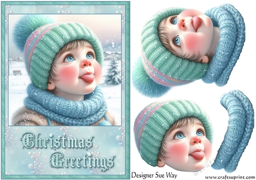 Catching Snowflakes A5 Card Front and Decoupage. First Christmas