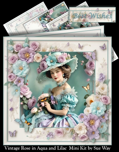 Vintage Rose in Aqua and Lilac Mini Kit