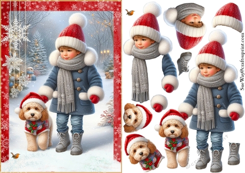 Walking My Cockapoo Dog in the Snow A5 Card Front & Decoupage