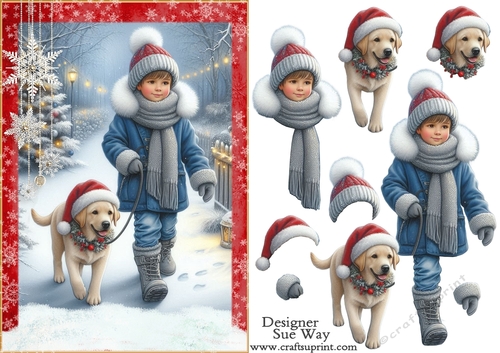 Walking My Labrador in the Snow A5 Card Front & Decoupage