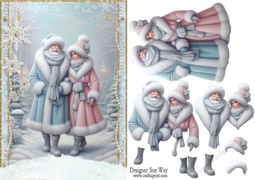 Mr and Mrs Claus Walking in the Snow A5 Card Front & Decoupage