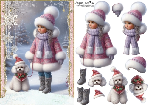 Walking My Poodle in the Snow A5 Card Front & Decoupage