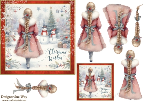 Christmas Wishes Lady in a Winter Coat 6 inch Card Front & Decoupage