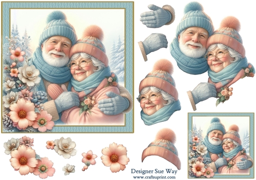 Grandparents at Christmas 6 inch Card Front, Gift Tag & Decoupage