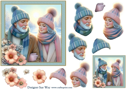 Mum and Dad Christmas Walk 6 inch Card Front, Gift Tag & Decoupage