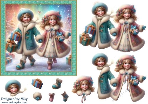 Christmas Delivery Boy and Girl 6 inch Card Front, Gift Card & Decoupage