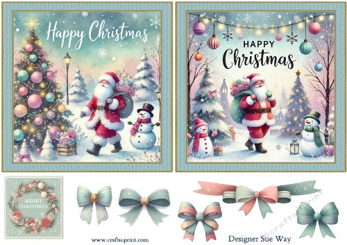 Happy Christmas Santa Two Square Quick Card Toppers and Bows