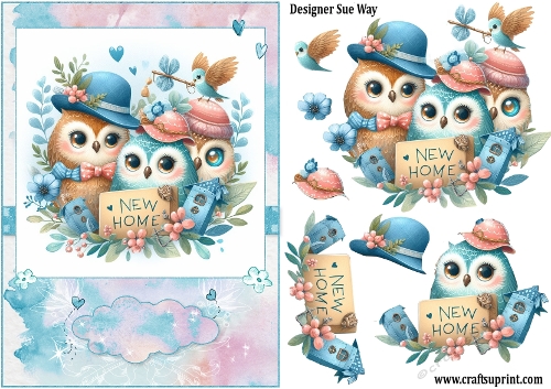 Cute Owl Family New Home A5 Topper and Decoupage