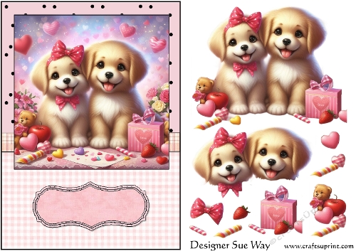 Puppies in Love A5 Card Front and Decoupage