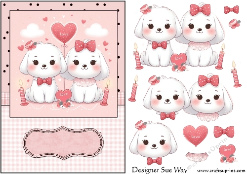 Puppies in Love 2 A5 Card Front and Decoupage