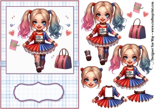 Harley Quinn A5 Card Front and Decoupage