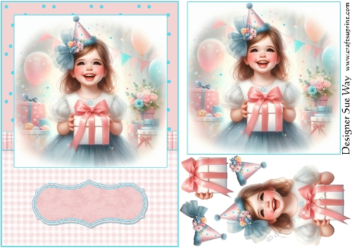 Little Girls Birthday Party A5 Card Front and Decoupage