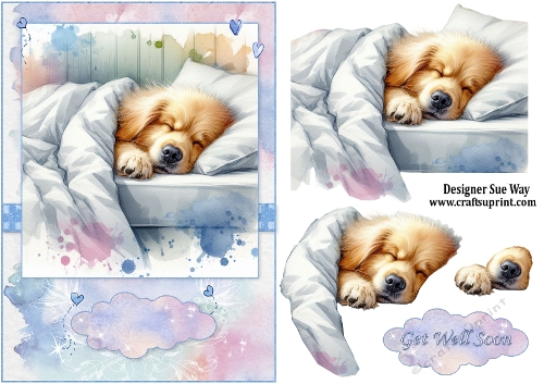 Bedhead Pups, Get Well Soon A5 Topper and Decoupage