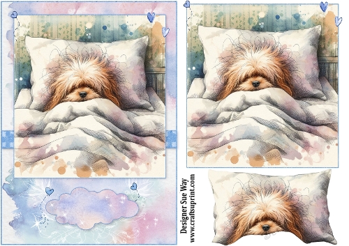 Bedhead Pups, Lazy Day, Its Your Birthday,  A5 Topper and Decoupage