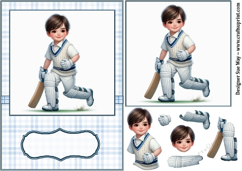 Boy Playing Cricket Card Front, Topper and Decoupage