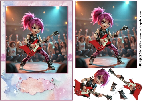 cup1387620_38 - Rocker Girl Playing Guitar A5 Card Front, Topper and Decoupage