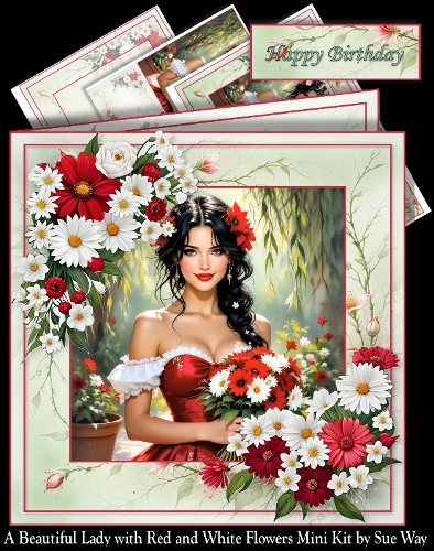 cup1391053_38 - A Beautiful Lady with Red and White Flowers Mini Kit