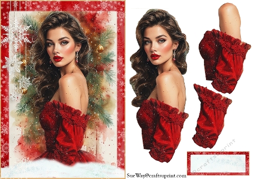 Festive Christmas Lady A5 Card Front, Tag & Decoupage
