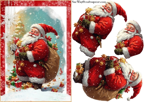 Father Christmas in the Snow A5 Card Front & Decoupage