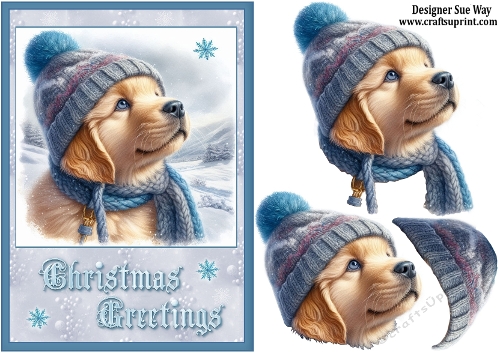 Golden Retriever Puppys First Snow A5 Card Front and Decoupage
