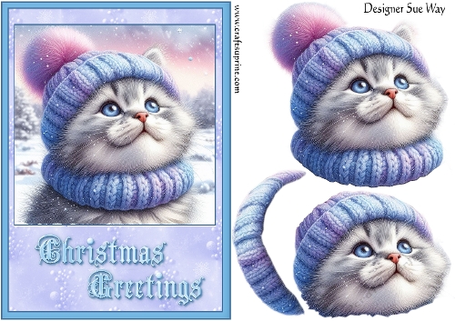 Kittens First Snow A5 Card Front and Decoupage
