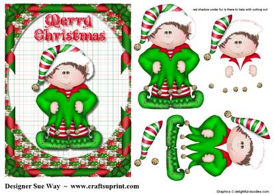 Santa's Little Helper Christmas Elf Boy Decoupage