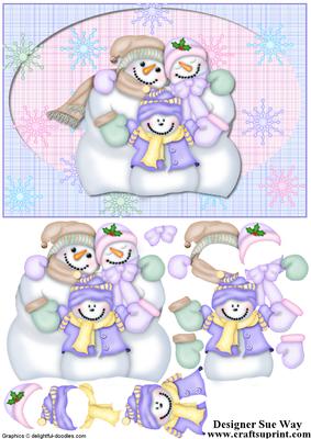 Snow Family Cuddle Card Front Decoupage