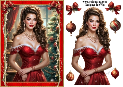 Elegant Christmas Lady A5 Card Front & Decoupage