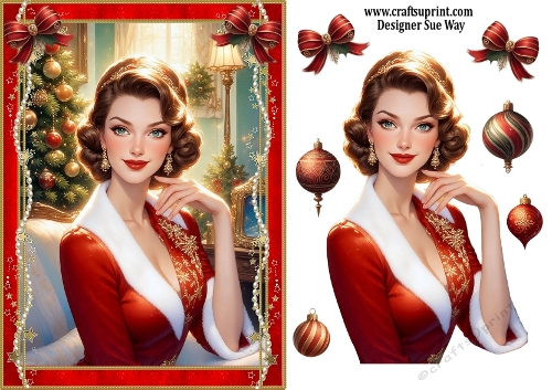 Elegant 1950s Christmas Lady A5 Card Front & Decoupage