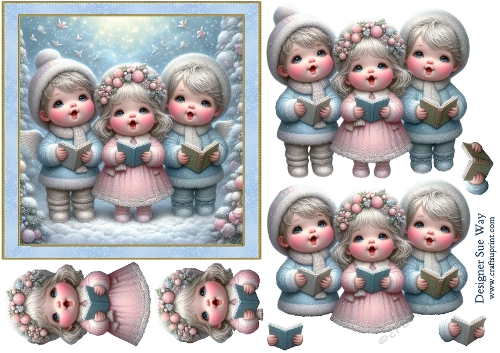 Three Christmas Carollers 6 inch Card Front & Decoupage