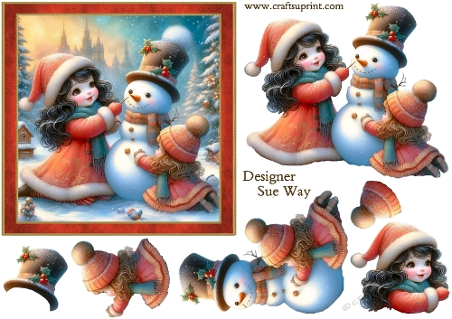 Building a Snowman 6 inch Card Front & Decoupage