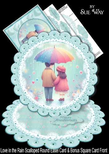 Love in the Rain Scalloped Round Easel Kit and Bonus Large Card