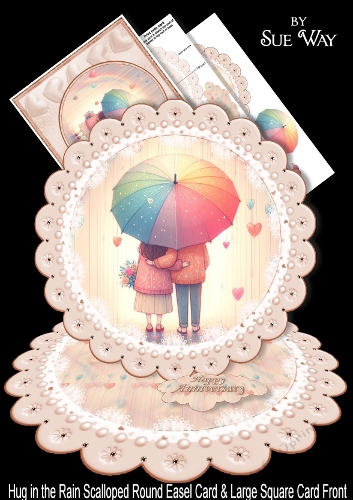 Hug in the Rain Scalloped Round Easel Card and Large Card Front MinI Kit