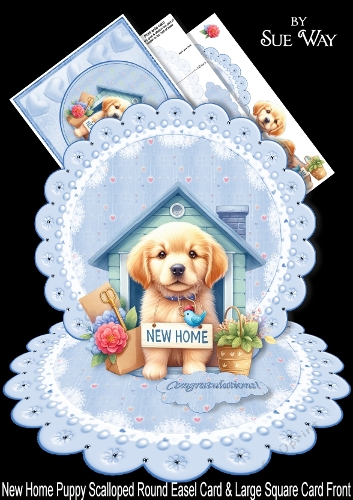 New Home Puppy Scalloped Round Easel Card and Large Card Front Mini Kit