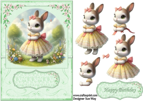 Pretty Rabbit Flower Meadow A5 Card Front and Decoupage