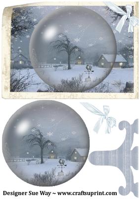 Winter Scene at Christmas Card Front Snow Globe