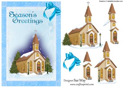 Festive Church on a Snowy Christmas Night Card Front