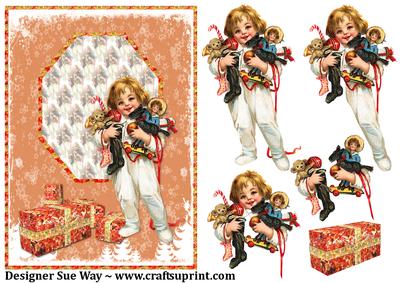 Vintage Child on Christmas Morning Decoupage