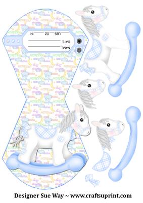 New Baby Boy Rocking Horse with Birth Tag