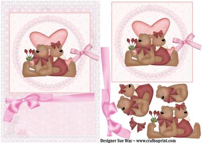 Love Hearts and Roses Teddy Bears Decoupage