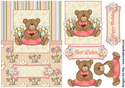 Birthday Flower Bear Decoupage Quick Card
