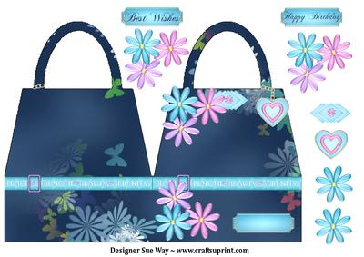 Blue Flower Handbag Shaped Card