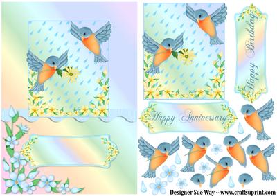 Bluebirds in the Rainbow Card Front, Topper and Decoupage