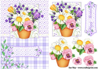 Pot of Spring Flowers Card Front, Topper and Decoupage