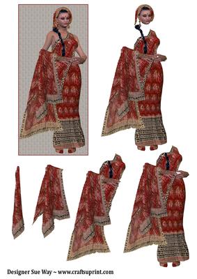 Indian Woman in an Elegant Native Red Sari Decoupage