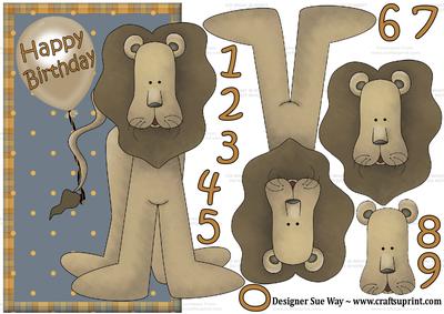 Birthday Lion Over the Side Decoupage