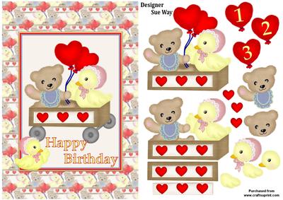 Bear and Duck Birthday Card Front Decoupage